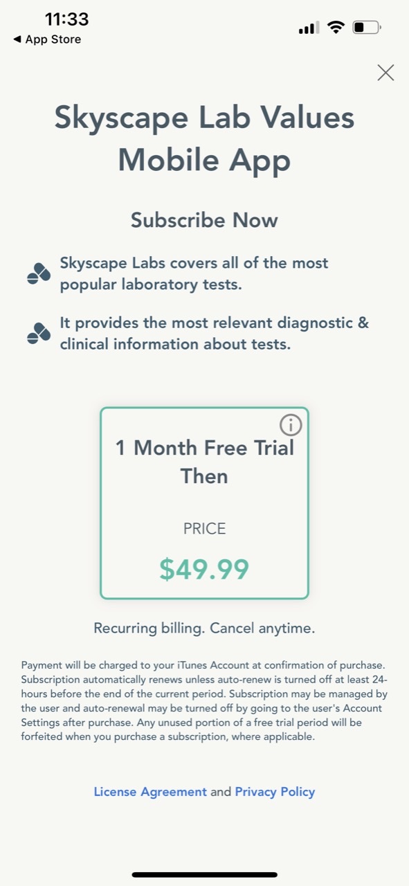 Skyscape Lab Values Mobile App