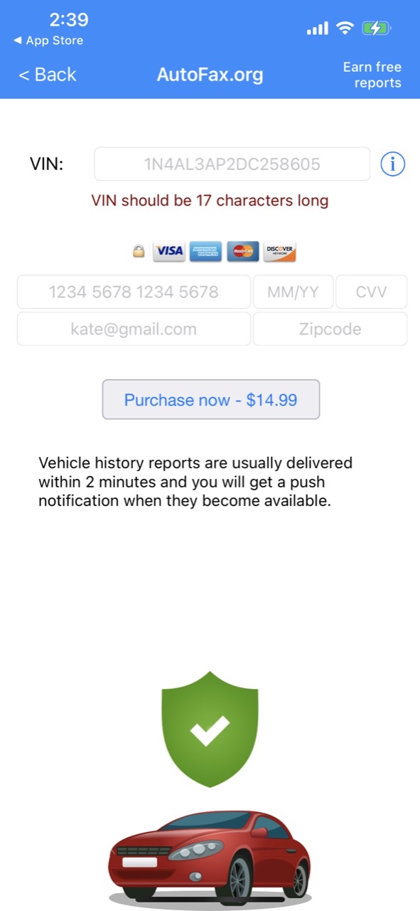 AutoFax vehicle history report