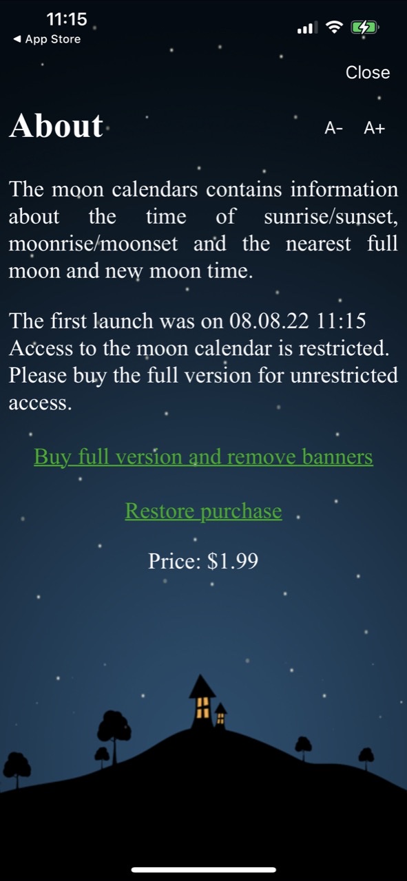 Sky and Moon phases calendar