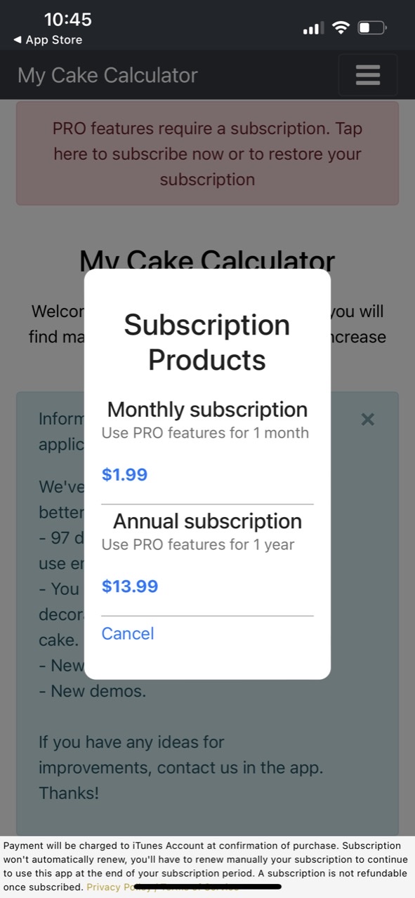 My Cake Calculator