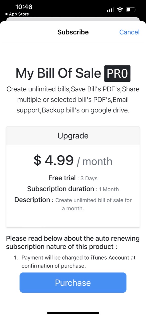 My Bill of Sale