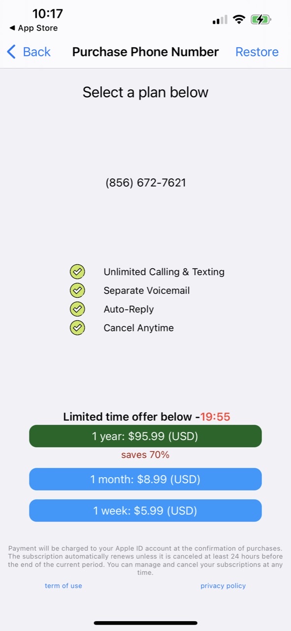 Second Phone Number: Text Call