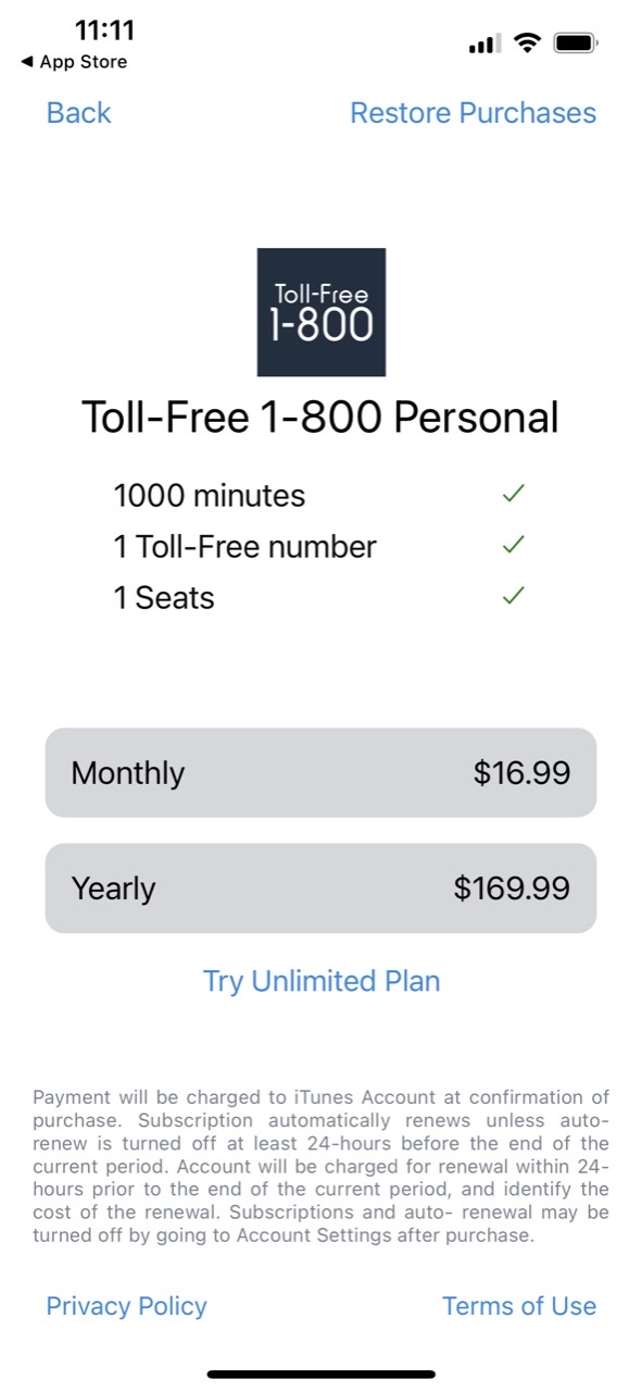 Toll-free 1-800 virtual number