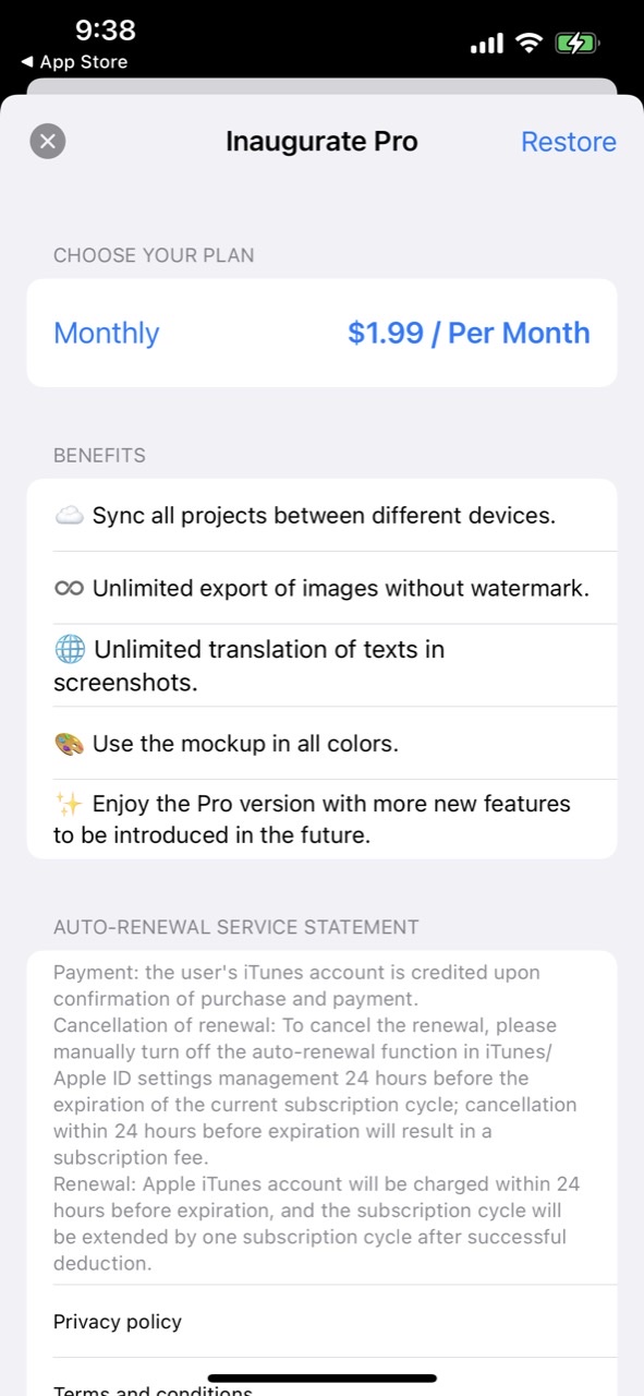Inaugurate: Mockup Screenshot
