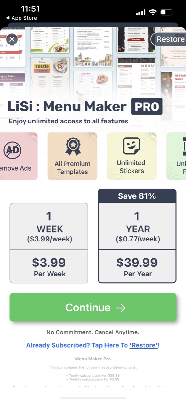 Menu Maker, Menu Templates