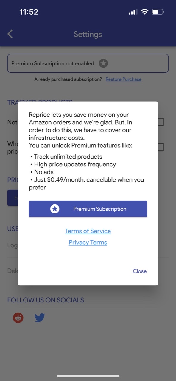 Reprice · Price Tracker