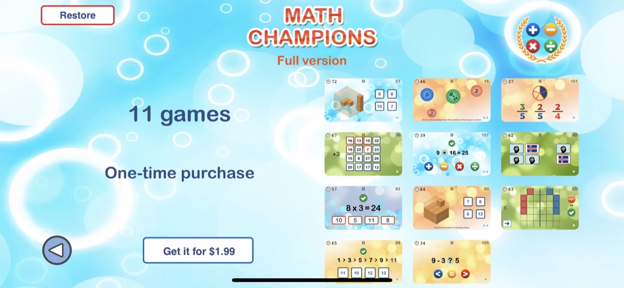 Math Champions games for kids.