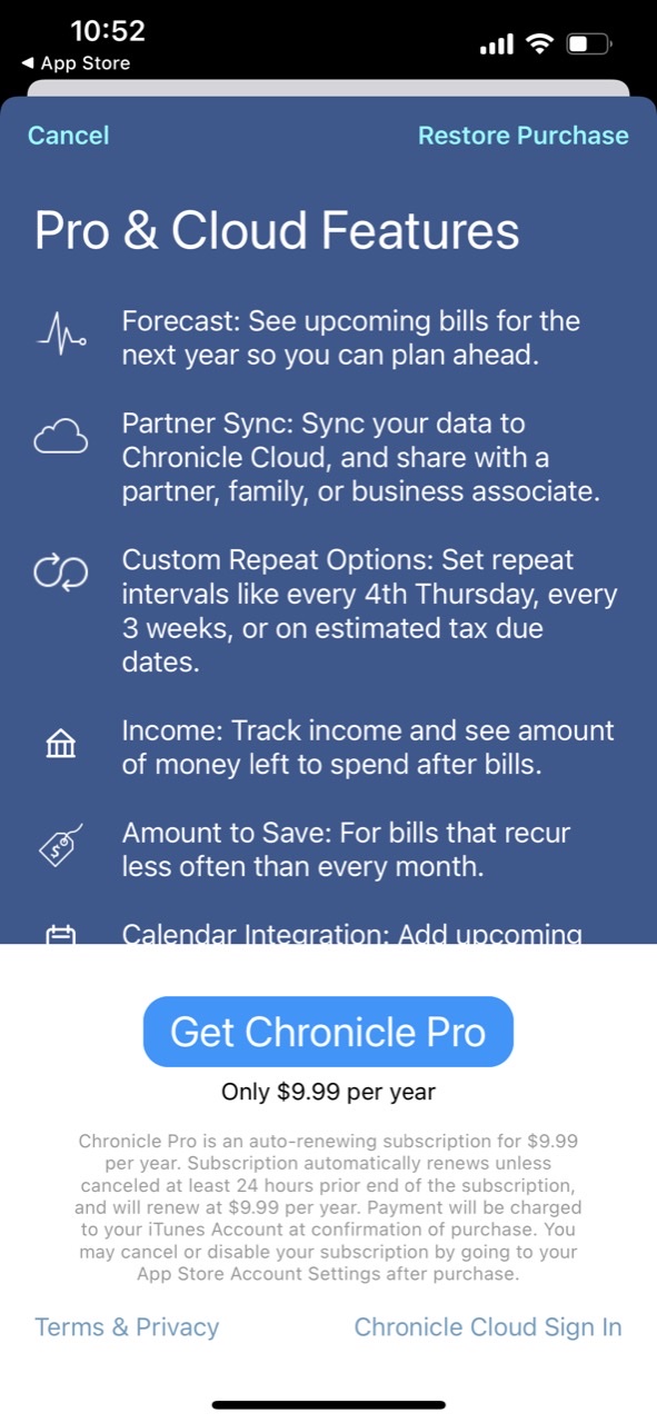 Chronicle - Bill Organizer