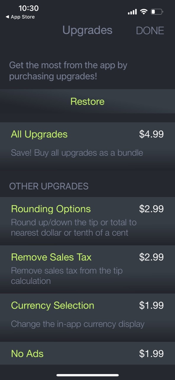 Tip Calculator % Tap Tip