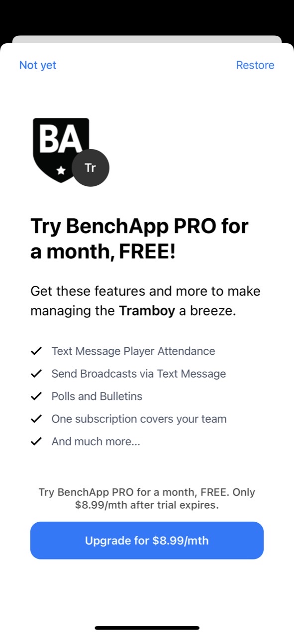 BenchApp - Sports Team Manager