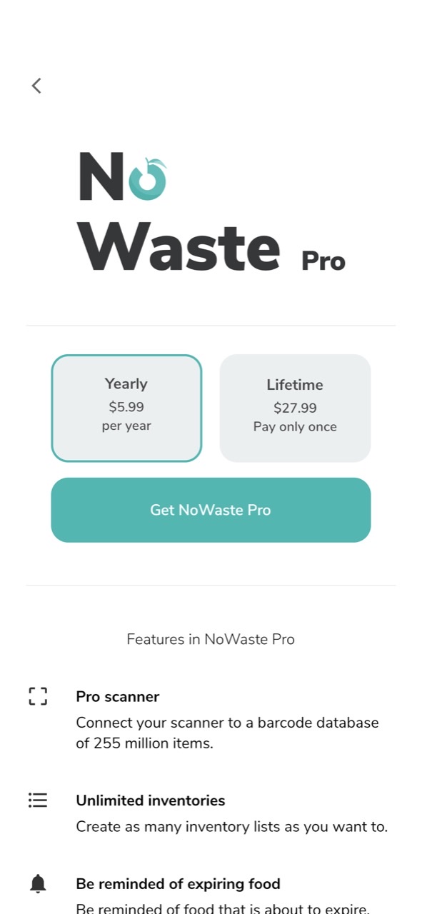 NoWaste - Food Inventory List