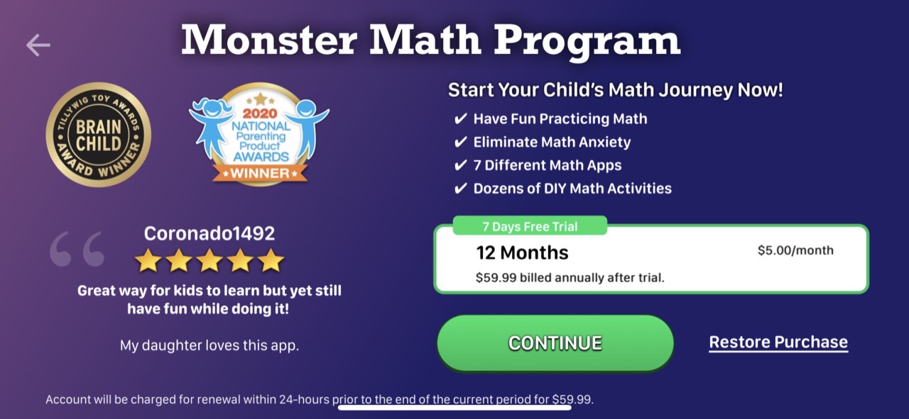 Monster Math : Kids Fun Games